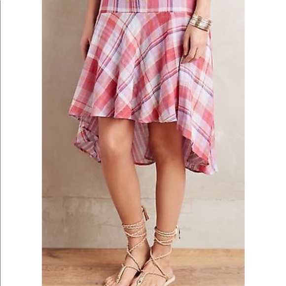 𝅺Anthropologie Pippa Swing Dress Plaid Cotton sleeveless High low summer small - Picture 4 of 8
